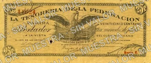 25 centavos, Tesorería de la Federación (M1086), M1086 25c Tesorería de la Federación, anverso