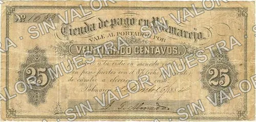 25 centavos, Tienda de pago en Palmarejo (M653), M653 25c Tienda de pago en Palmarejo, anverso