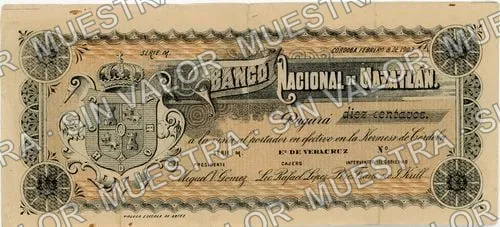 25 pesos, Crédito del Estado (M768), anverso (M768.5 10c Banco Nacional de Mazatlán)