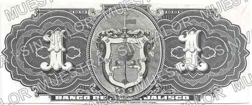 .3 $1 Banco de Jalisco pattern (M384), M384 $1,000 Banco de Jalisco specimen, anverso