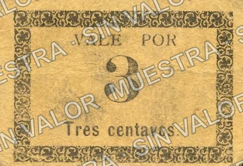 3 centavos, Ayuntamiento de 1915, Iguala (M1943), anverso (M1943b 3c Ayuntamiento de 1915, Iguala)