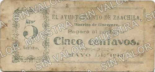 3 centavos, Ayuntamiento de Zaachila (M3387), anverso (M3387.1 5c Ayuntamiento de Zaachila)