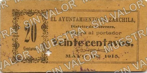 3 centavos, Ayuntamiento de Zaachila (M3387), anverso (M3387.3 20c Ayuntamiento de Zaachila)