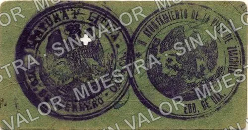 3 centavos, Ayuntamiento de Zaachila (M3387), reverso (M3387.4 50c Ayuntamiento de Zaachila)