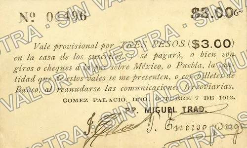 3 pesos, Miguel Trad (M1544), anverso