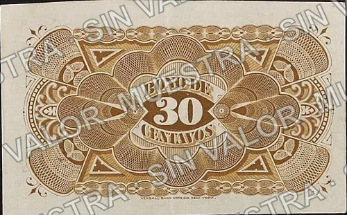 30 centavos, Stallforth, Alcazar (M722), reverso (M722r 30c Stallforth, Alcazar remainder)
