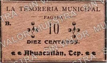 .5 10c Tesorería Municipal, Ahuacatlán (M3270), anverso (M3270.5 10c Tesorería Municipal, Ahuacatlán)
