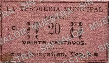 .5 10c Tesorería Municipal, Ahuacatlán (M3270), anverso (M3270.6 20c Tesorería Municipal, Ahuacatlán)