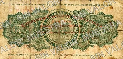 .5 25c Cámara Nacional de Comercio images courtesy of Miguel Zea (M3887), M3887 20c Cámara Nacional de Comercio (with Ejército Constitucionalista overprint, reverso