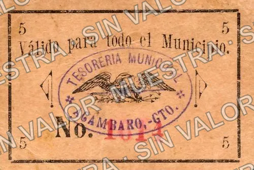 5 centavos, Acámbaro (M1590), M1590 5c Acámbaro, reverso