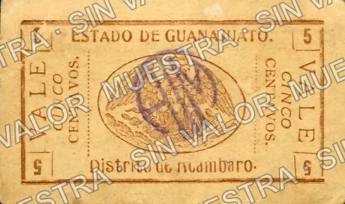 5 centavos, Acámbaro (M1594), M1594 5c Acámbaro, reverso