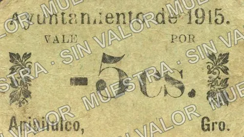 5 centavos, Ayuntamiento de 1915, Apipilulco (M1907), M1907 5c Ayuntamiento de 1915, Apipilulco, anverso