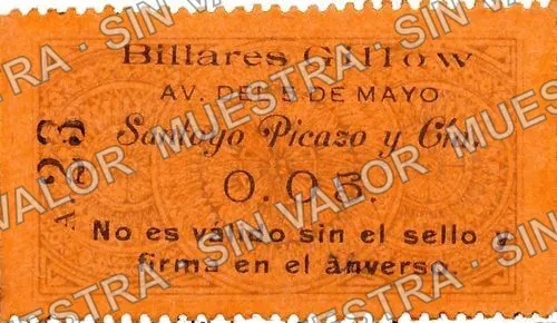 5 centavos, Billares Gillow (M1291), M1291 5c Billares Gillow, anverso