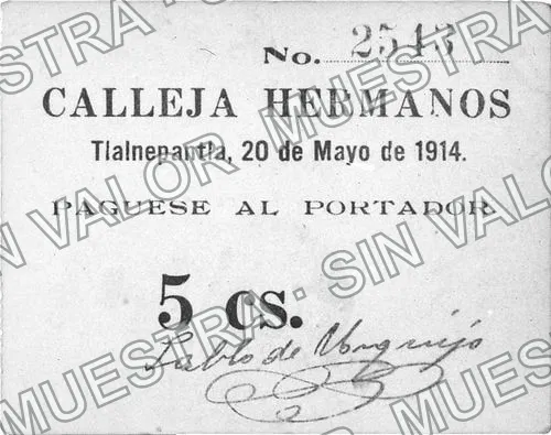 5 centavos, Calleja Hermanos (M2869), anverso