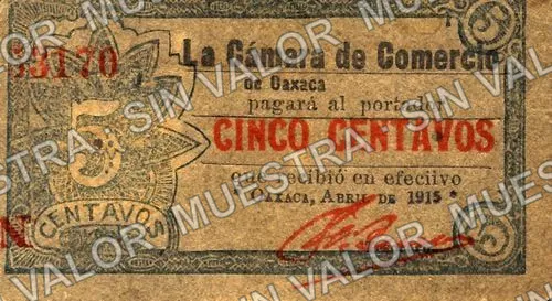 5 centavos, Cámara de Comercio (M3440), anverso (M3440b 5c Cámara de Comercio efeciivo)