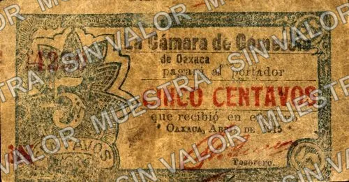 5 centavos, Cámara de Comercio (M3440), anverso (M3440b 5c Cámara de Comercio canjerán)