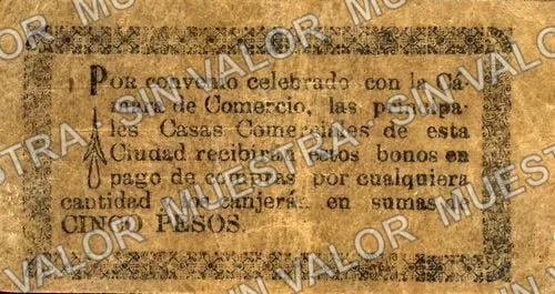 5 centavos, Cámara de Comercio (M3440), reverso (M3440b 5c Cámara de Comercio canjerán)
