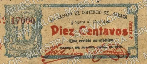 5 centavos, Cámara de Comercio (M3440), anverso (M3440c 5c Cámara de Comercio INO)