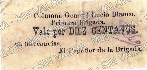 5 centavos, Columna General Lucio Blanco (M3899), anverso