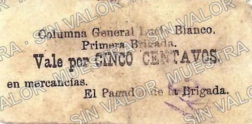5 centavos, Columna General Lucio Blanco (M3899), anverso (M3899 5c Columna General Lucio Blanco)