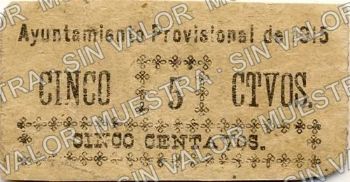 5 centavos, Comisión de Hacienda, Bravos (M1919), M1919 5c Comisión de Hacienda, Bravos, reverso