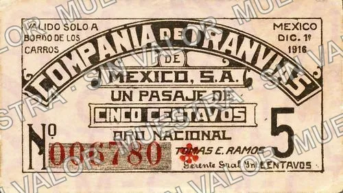 5 centavos, Compañía de Tranvías de México (M1341), M1341a 5c Compañía de Tranvías de México, anverso