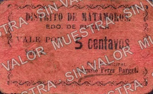 5 centavos, Distrito de Matamoros (M3549), anverso
