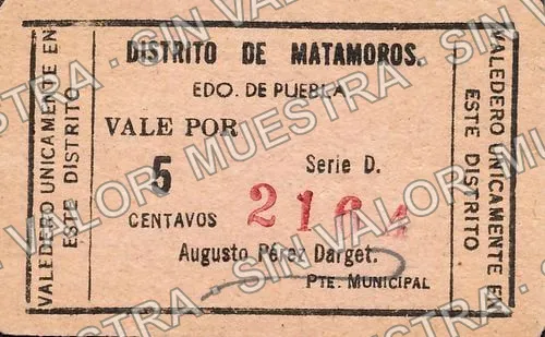 5 centavos, Distrito de Matamoros (M3558), anverso