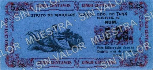 5 centavos, Distrito de Morelos (M3940), anverso (M3940 5c Distrito de Morelos)