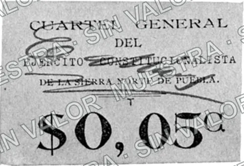 5 centavos, Ejército Constitucionalista de la Sierra Norte (M3528), anverso