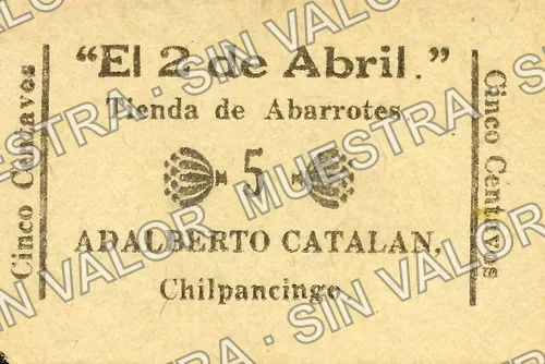 5 centavos, 'El 2 de Abril' (M2011), M2011 5c 'El 2 de Abril', anverso