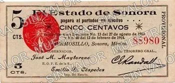 5 centavos, El Estado de SonoraPosition A - Hand seal 2 (M3811), anverso