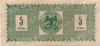 5 centavos, El Estado de SonoraPosition A - Hand seal 2 (M3811), reverso