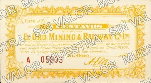 5 centavos, El Oro Mining & Railway Co. Ltd (M2831), anverso