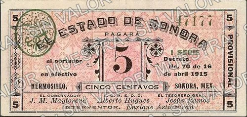 5 centavos, Estado de Sonora (M3827), anverso