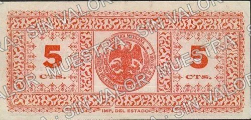 5 centavos, Estado de Sonora (M3827), reverso