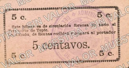 5 centavos, General Juan Carrasco (M3299), M3299 5c General Juan Carrasco, reverso