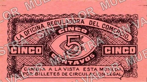 5 centavos, Gobierno Provisional de Zacatecas (M4192), M4192 5c Gobierno Provisional de Zacatecas, reverso
