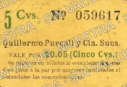 5 centavos, Guillermo Purcell y Cía. Sucs (M1151), anverso