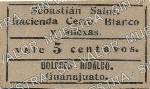 5 centavos, Hacienda Cerro Blanco (M1754), anverso