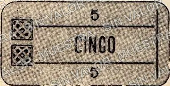 5 centavos, Hacienda de Estipac green pasteboard (M2762), anverso (M2762 5c Hacienda de Estipac rose pasteboard)