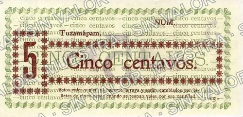5 centavos, Hacienda de Tuzamapam (M4095), anverso