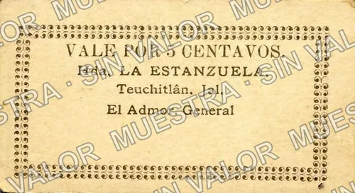 5 centavos, Hacienda La Estanzuela (M2722), reverso