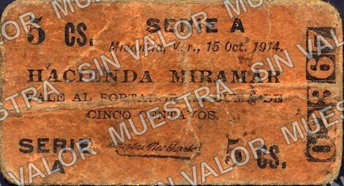 5 centavos, Hacienda Miramar (M4038), anverso