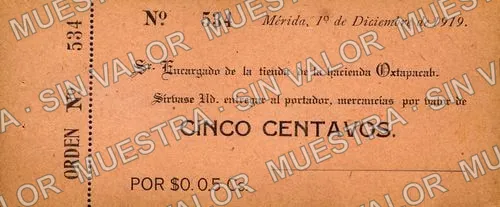 5 centavos, Hacienda Oxtapacab (M4496), anverso