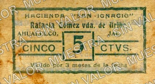 5 centavos, Hacienda "San Ignacio" (M2363), M2363 5c Hacienda "San Ignacio", anverso