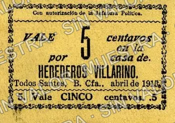 5 centavos, Herederos Villarino (M848), anverso