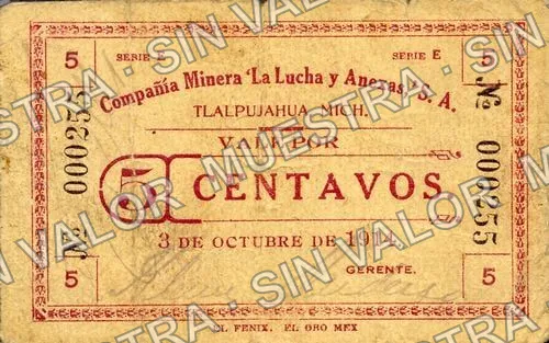 5 centavos, La Lucha y Anexas (M3078), anverso
