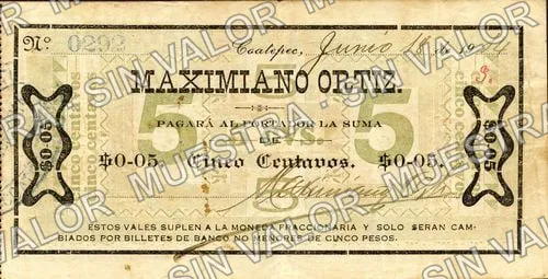 5 centavos, Maximiano Ortiz (M4006), anverso