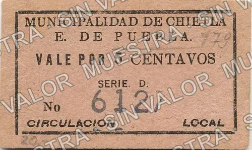 5 centavos, Municipalid de Chietla (M3538), M3538 5c Municipalid de Chietla, anverso